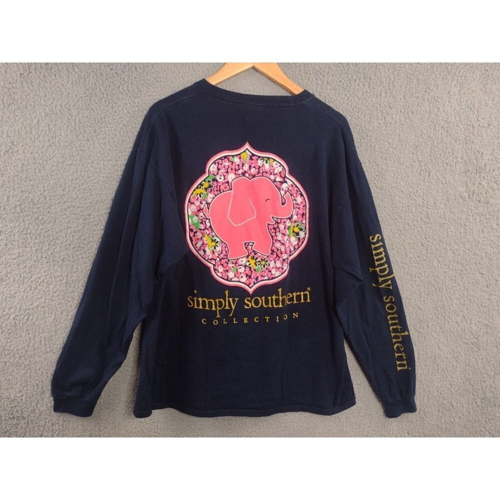 Simply Southern T-Shirt Small‎ Elephant Long Sleeve Blue Pink Love Casual